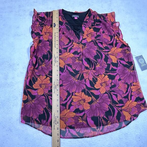 Vince Camuto Flutter Sleeve Lined Blouse Top L Floral Feminine Office Career - Picture 6 of 9